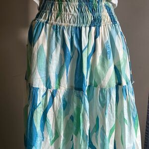 Elan Medium Cotton Maxi Skirt Azure with Smocked Waist
